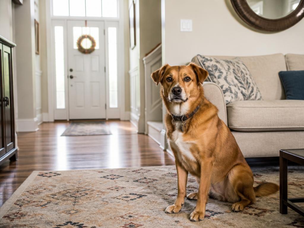 Relaxed family dog waiting at home before a first dog training consultation in Powder Springs, Georgia