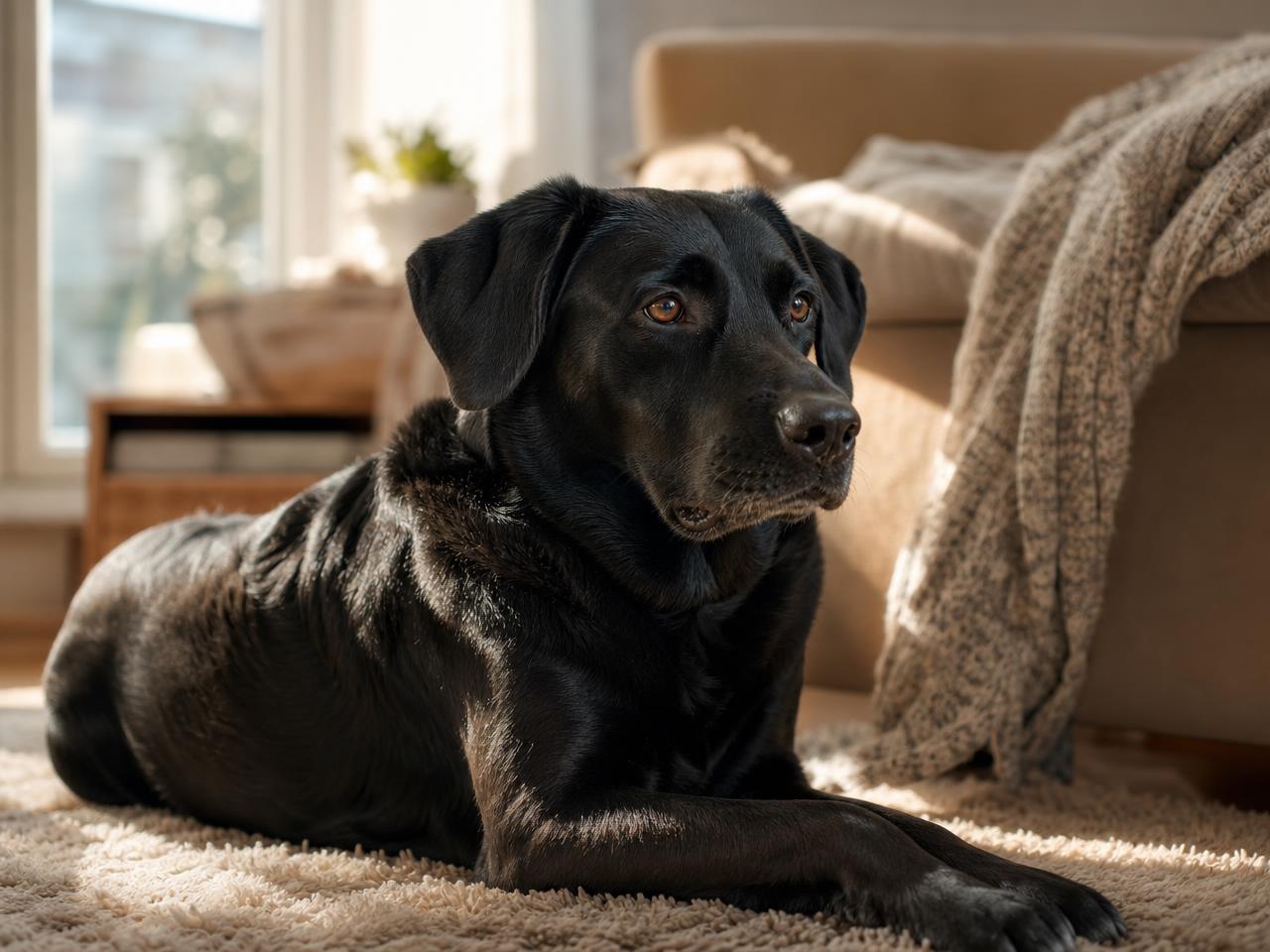 Relaxed family dog resting comfortably in a bright Powder Springs home